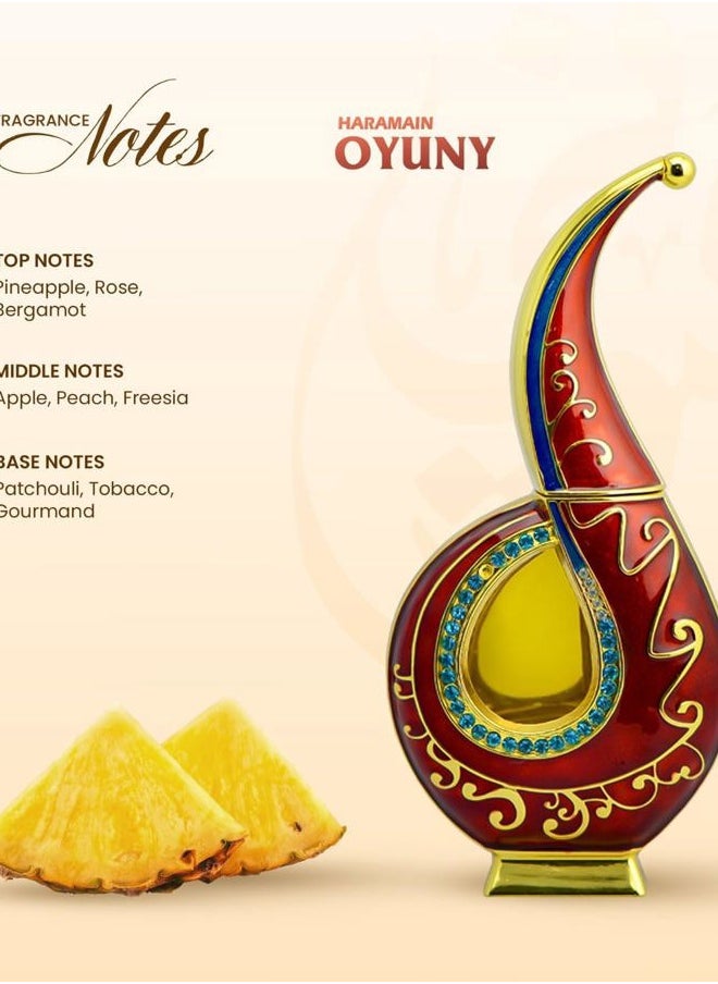 Al Haramain Perfumes Oyuny 20ml Concentrated Perfume Oil for Unisex - Arabian Perfume for Women and Men - Long Lasting Floral Fragrance with Notes of Bergamot, Rose, Patchouli, Pineapple - Arabic Perfume  - Image 2