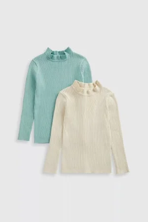 mothercare Cream and Blue Ribbed Tops - 2 Pack