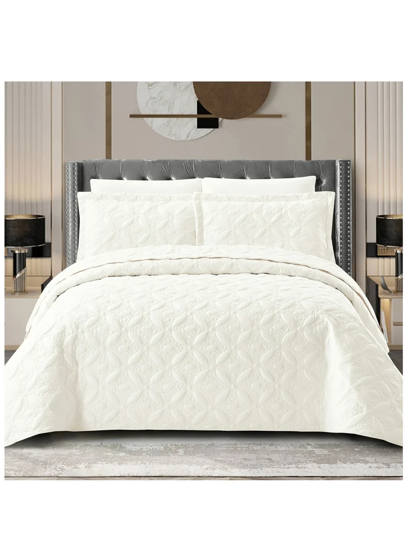 Donetella Quilt Set 6-Pcs King Size Reversible Bedspread Coverlet Set Compressed Comforter Soft Bedding Cover With Matching Fitted Sheet Pillow Shams Pillow Cases Cream