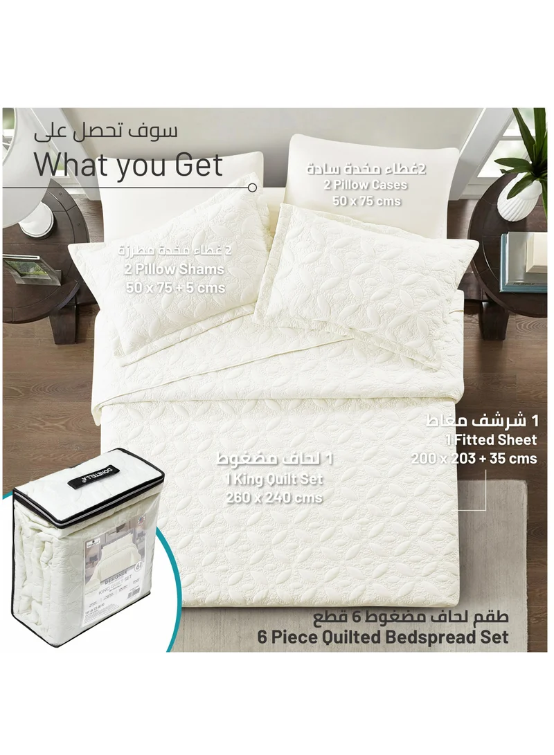 Donetella Quilt Set 6-Pcs King Size Reversible Bedspread Coverlet Set Compressed Comforter Soft Bedding Cover With Matching Fitted Sheet Pillow Shams Pillow Cases Cream