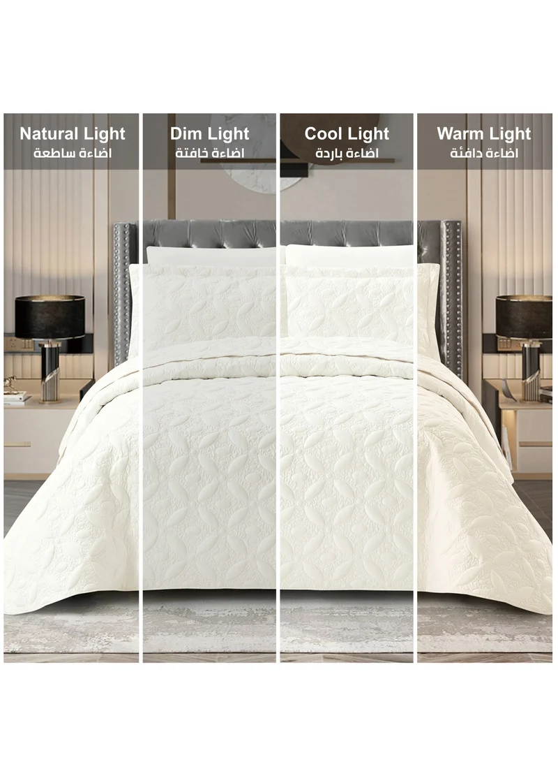 Donetella Quilt Set 6-Pcs King Size Reversible Bedspread Coverlet Set Compressed Comforter Soft Bedding Cover With Matching Fitted Sheet Pillow Shams Pillow Cases Cream