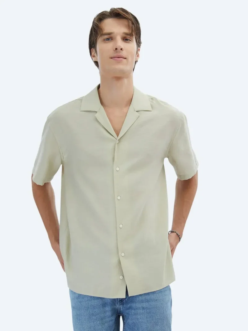 كيب قميص ليمون مولد سادة بقصة واسعة ومنسوجة، قميص كاجوال