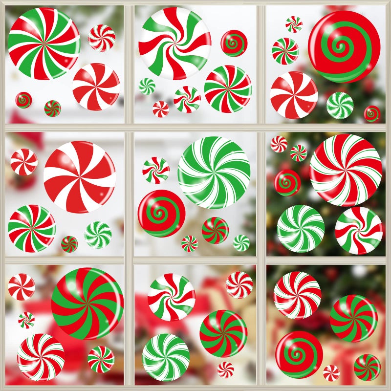 Tevxj 40PCS Colorful Candy Christmas Window Decals  Peppermint Candy Designs for Home Office School  Xmas Holiday Decorations
