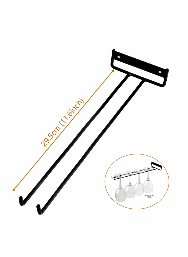 Excefore Glass Cup Rack 2 PCS Stemware Rack Black Drinking Glass Holder Under Shelf Metal Wall Mounted Hanging Rack Shelf Mug Cup Display Stand Glasses Storage Hanger for Cabinet Kitchen 12Inch  - Image 2