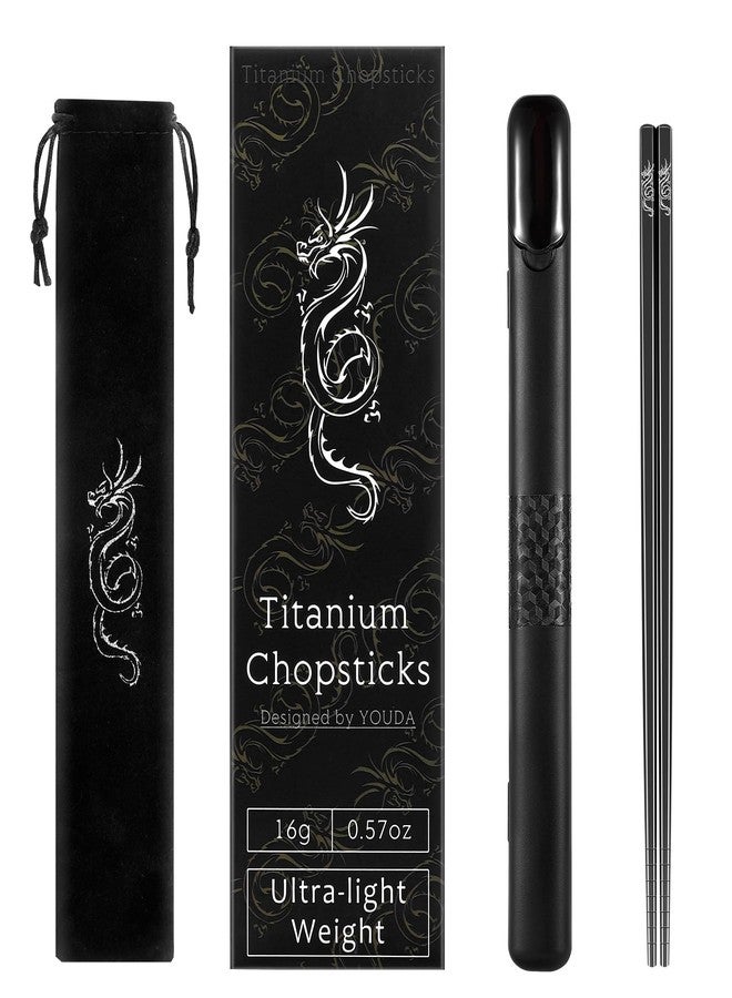 Youda 99.8% Pure TITANIUM Chopsticks 1 Pairs with Black Carrying Case Ultralight and Reusable Chopsticks for Camping, Home, Travel - Image 1