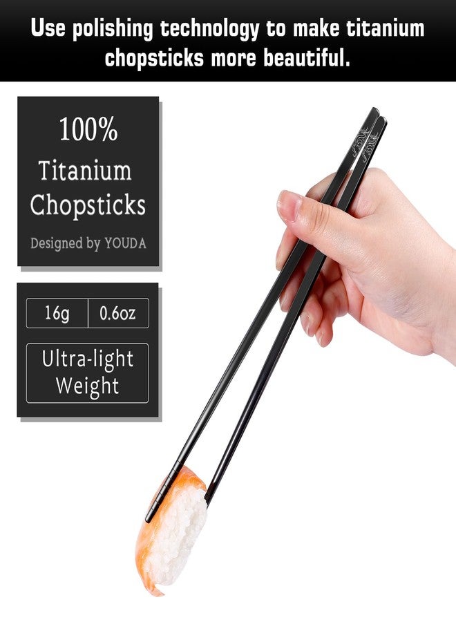 Youda 99.8% Pure TITANIUM Chopsticks 1 Pairs with Black Carrying Case Ultralight and Reusable Chopsticks for Camping, Home, Travel - Image 5
