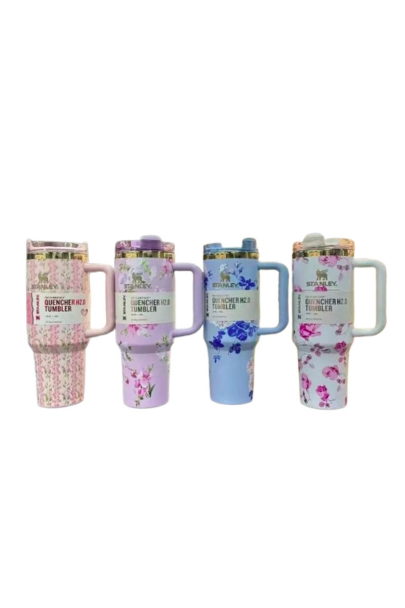 Stanley Stanley Tumbler, 40 oz Stanley Tumbler with Straw and Handle, Insulated Tumbler with Lid Travel Mug, H2.0 FlowState Stainless Steel Coffee Mug for Hot Iced Drinks, Travel Mug with Handle (Flowery) - Image 1