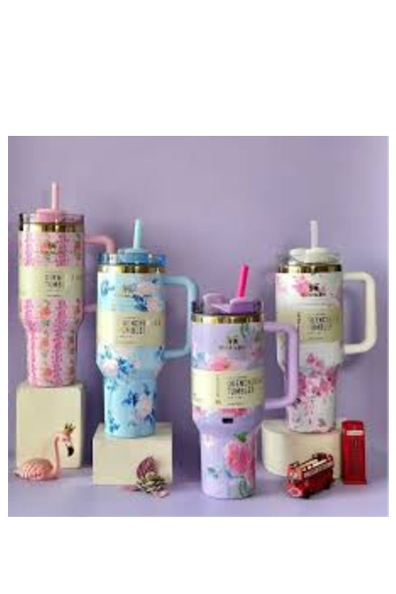 Stanley Stanley Tumbler, 40 oz Stanley Tumbler with Straw and Handle, Insulated Tumbler with Lid Travel Mug, H2.0 FlowState Stainless Steel Coffee Mug for Hot Iced Drinks, Travel Mug with Handle (Flowery) - Image 4