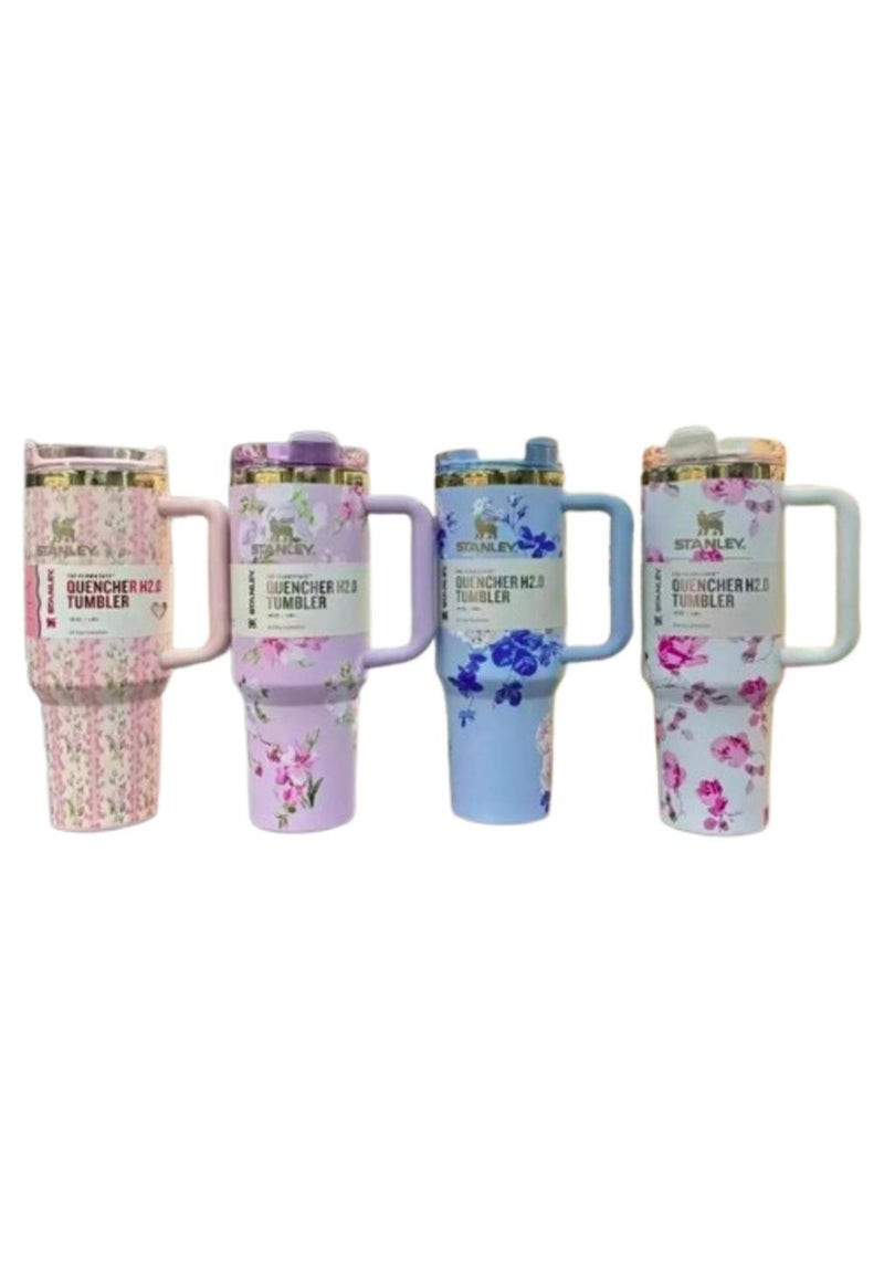 Stanley Tumbler, 40 oz Stanley Tumbler with Straw and Handle, Insulated Tumbler with Lid Travel Mug, H2.0 FlowState Stainless Steel Coffee Mug for Hot Iced Drinks, Travel Mug with Handle (Flowery) - Image 1