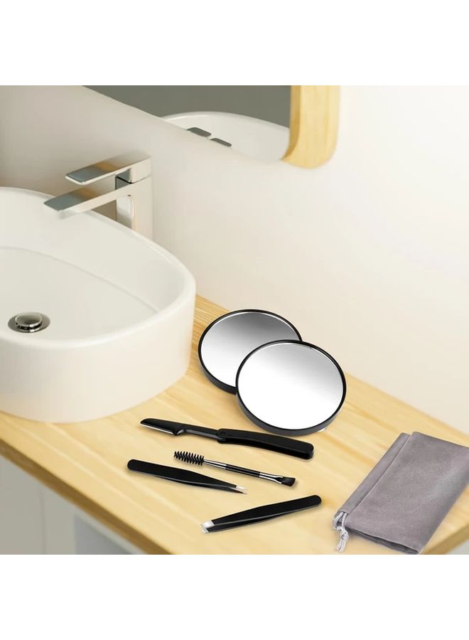 30X Magnifying Mirror With Tweezers Eyebrow Razor And Suction Cups Beauty Travel Set - Image 5