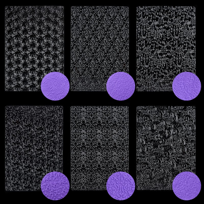 Ocmoiy 6 Pack Fondant Texture Sheets Floral Cake Impression Mats Rose Vine Lace Fondant Embossing Molds for Cookie Chocolate Gum Paste Wedding Cake
