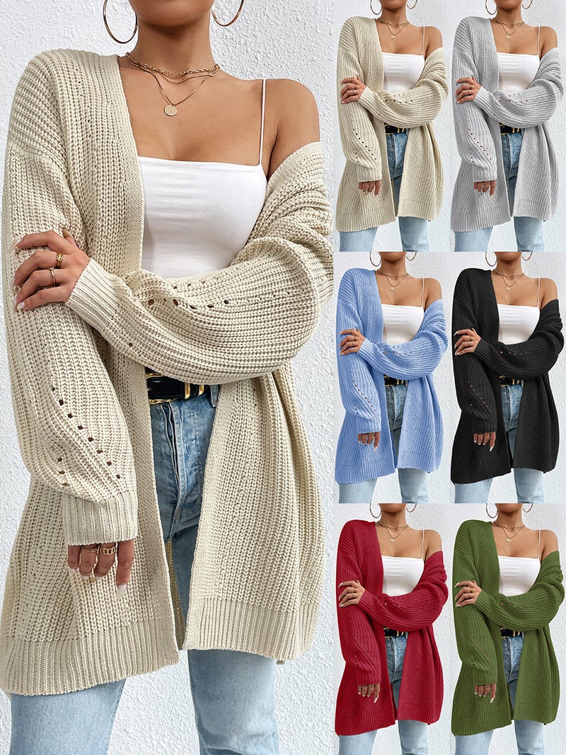 2025 Loose Mid-Length Knitwear Jacket Knitted Cardigan V-Neck Pure Color Knitwear - Image 2