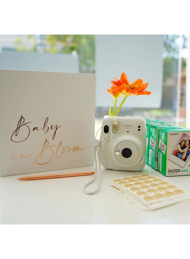Calculs Baby in Bloom Picture Book Polaroid Baby Shower Guest Book Babies Scrapbook, White Cover, Rose Gold Foil Stamping, Blank White Pages - Image 2
