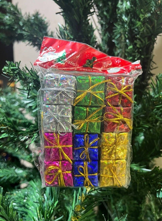 Zerodis 12 Pieces Christmas Mini Gift Box Colorful Pendants Cute Shiny Square Gift Boxes Small Christmas Tree Decorations Ornaments for Christmas Tree - Image 1