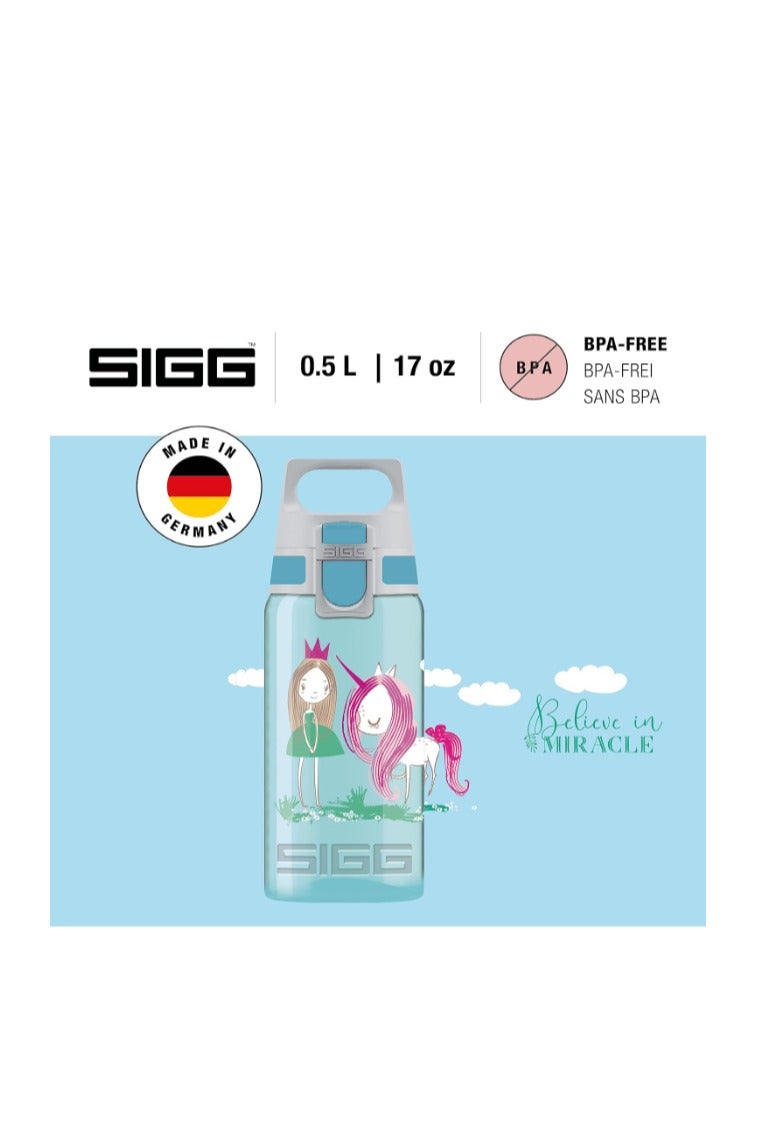 SIGG Viva One Kids Water Bottle 0.5L – “Believe in Miracles” Design – Light Blue – Leakproof, BPA-Free, Dishwasher Safe – Suitable for Carbonated Drinks – Ideal for School, Sports & Outdoor Use - Image 2