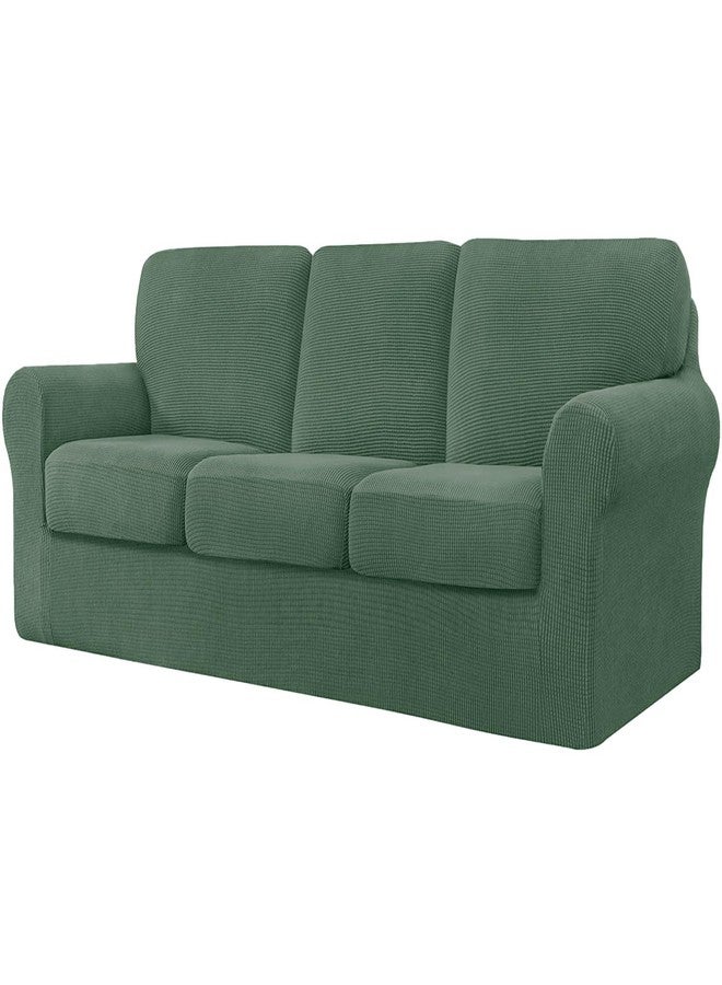LINGERIN 7 Piece Stretch Sofa Covers for 1Base Cover 3 Cushion Couch Cover and 3 Backrest Cover for Living Room Furniture Slipcovers Thicker Jacquard Fabric (Matcha Green) - Image 1
