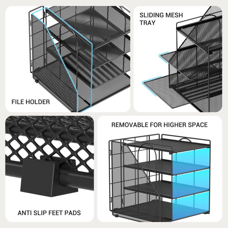 Becomrock Desk Organizer, 4-Tier Metal Paper Organizer for Desk with Vertical File Holder, Office Accessories and Desktop Storage for Office Supplies (Black) - Image 5