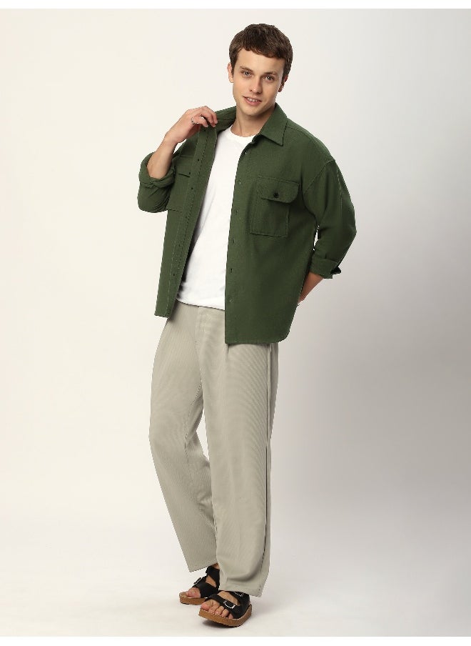 Beyoung Olive Green Recycled Flannel Shirt  - Image 3