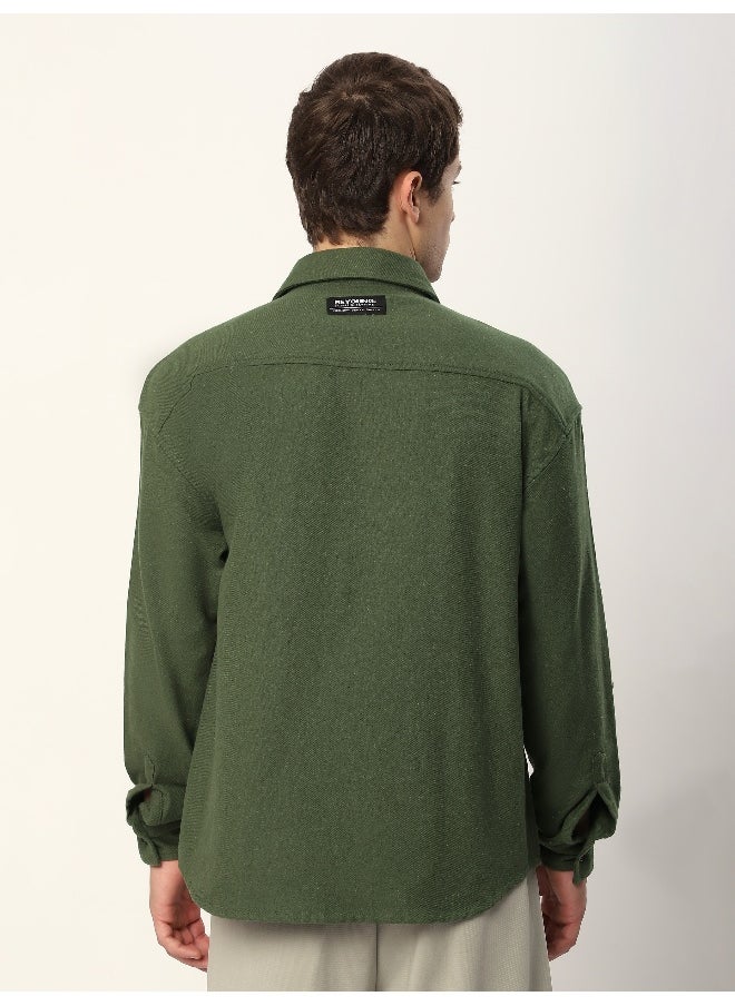 Beyoung Olive Green Recycled Flannel Shirt  - Image 5
