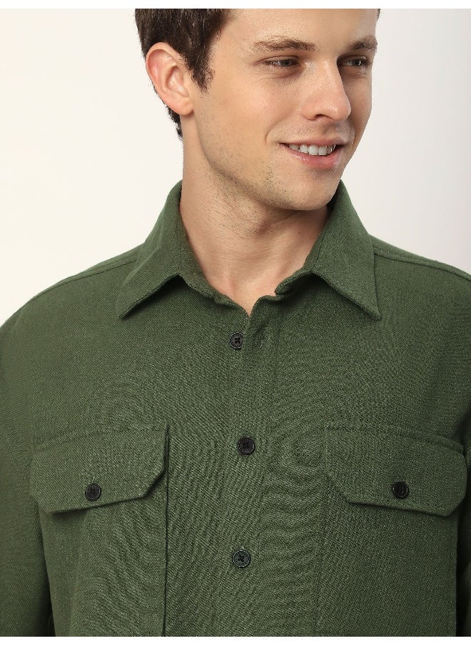 Beyoung Olive Green Recycled Flannel Shirt  - Image 4