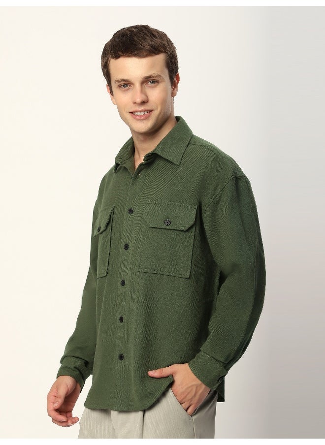 Beyoung Olive Green Recycled Flannel Shirt  - Image 2