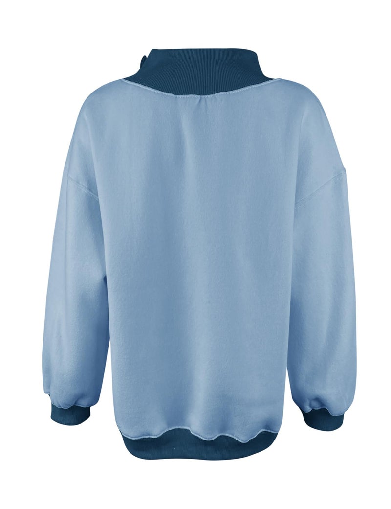 PRETTODAY Women's Oversized Sweatshirts Color Block Turtleneck Fleece Pullover Tops Long Sleeve Loose Fall Fashion Outfits Blue - Image 4