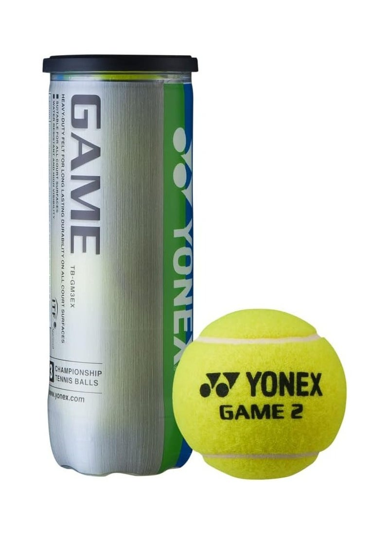 Yonex Yonex Game Tennis Balls – TB-GM3 Pack of 3 | Durable Pressurized Balls for All Court Types | ITF Approved | Suitable for Practice & Match Play  - Image 1
