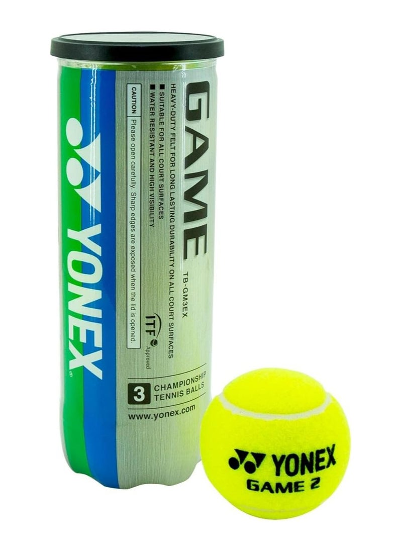 Yonex Yonex Game Tennis Balls – TB-GM3 Pack of 3 | Durable Pressurized Balls for All Court Types | ITF Approved | Suitable for Practice & Match Play  - Image 2