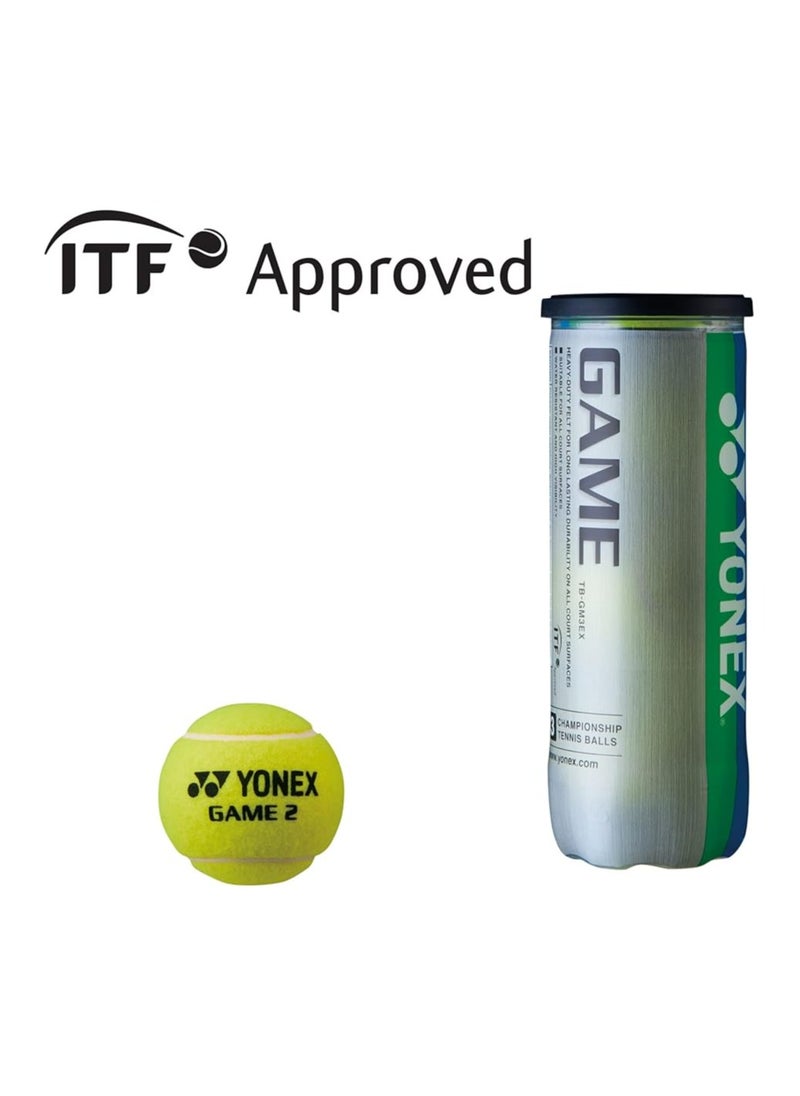 Yonex Yonex Game Tennis Balls – TB-GM3 Pack of 3 | Durable Pressurized Balls for All Court Types | ITF Approved | Suitable for Practice & Match Play  - Image 3