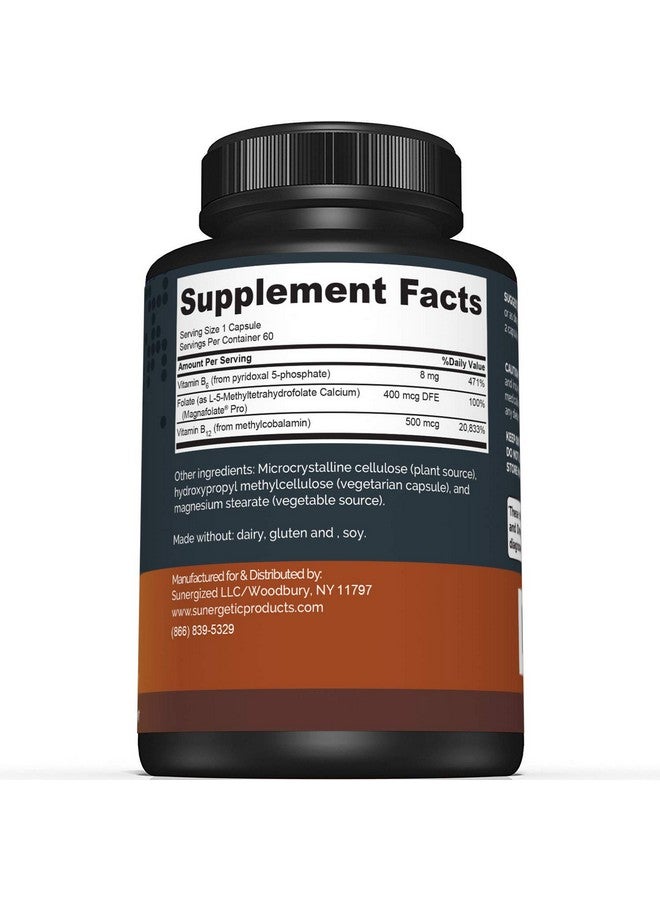 Sunergetic مكمل ميثيل فولات المتميز كبسولات ميثيل فولات مع فيتامين ب12 الميثيل وفيتامين ب6 فولات نشط أيضًَا كـ Magnafolate® ميثيل فولات 400 ميكروغرام لكل كبسولة 60 كبسولة - Image 3