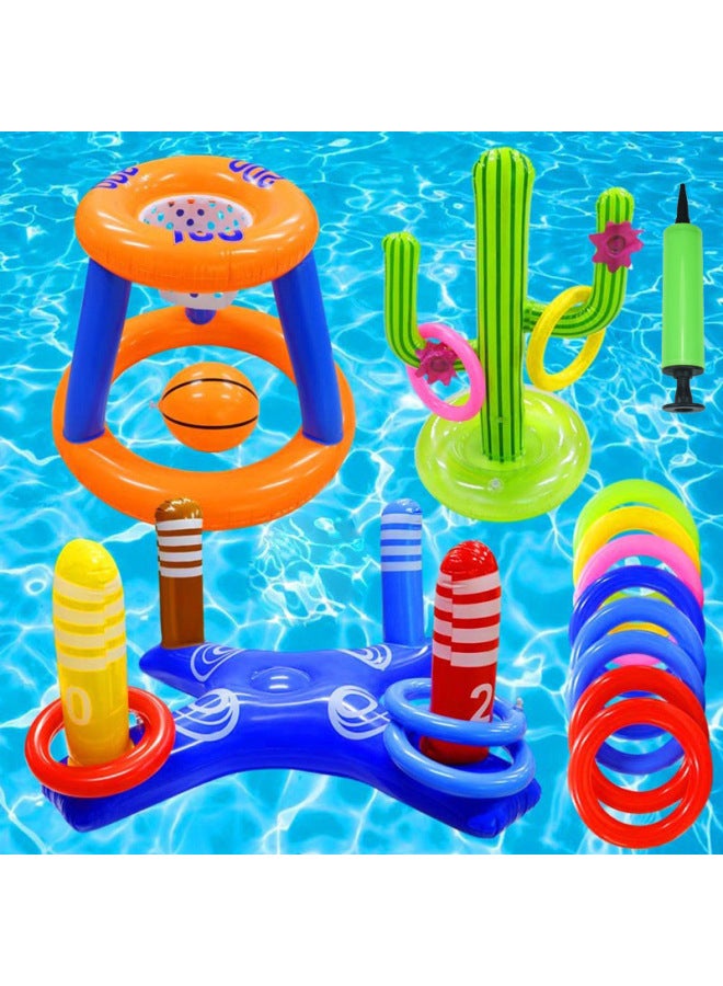 عام طقم سلة كرة السلة القابلة للنفخ بالماء لعبة تبادل إطلاق النار في حمام السباء لعبة مائية قابلة للنفخ للعب في الهواء الطلق - Image 1