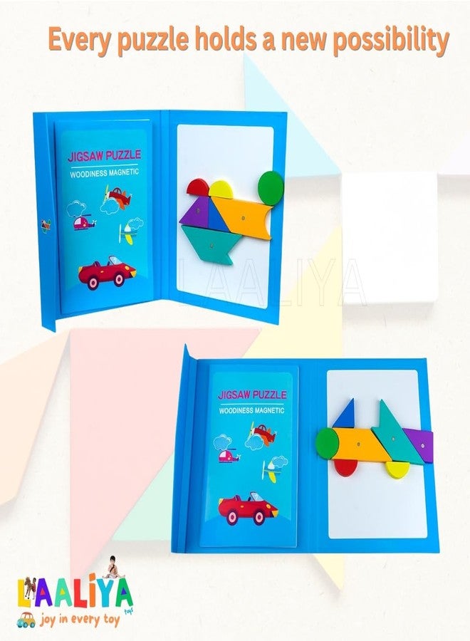 LAALIYA Magnetic Tangram Puzzle Book for Kids | Wooden Shape Matching & Brain Teaser Activity Set | Educational Travel Puzzle Game for Ages 3-10 | Mind Development & Logic Building Toy - Image 2