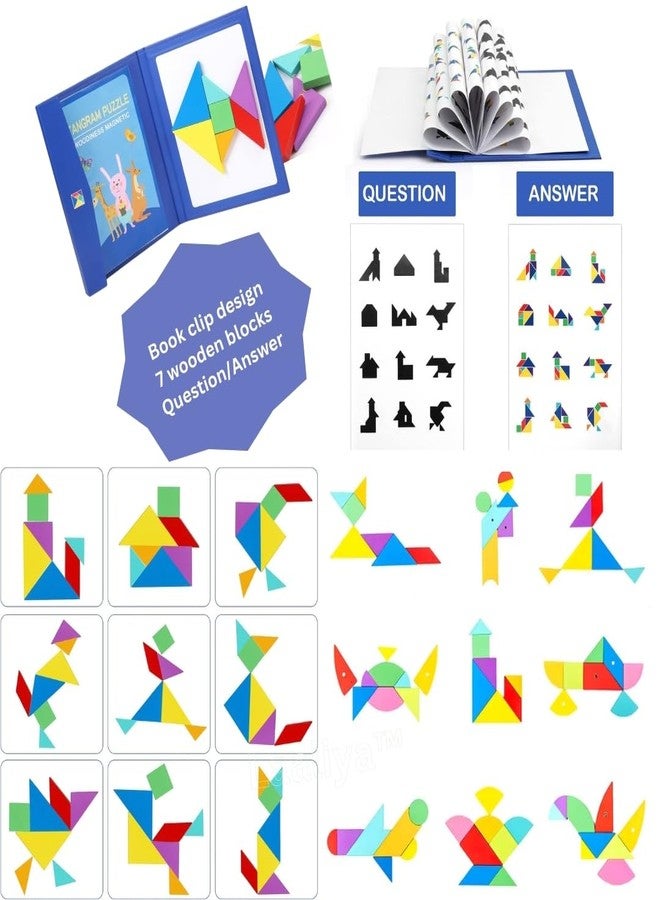 LAALIYA Magnetic Tangram Puzzle Book for Kids | Wooden Shape Matching & Brain Teaser Activity Set | Educational Travel Puzzle Game for Ages 3-10 | Mind Development & Logic Building Toy - Image 4