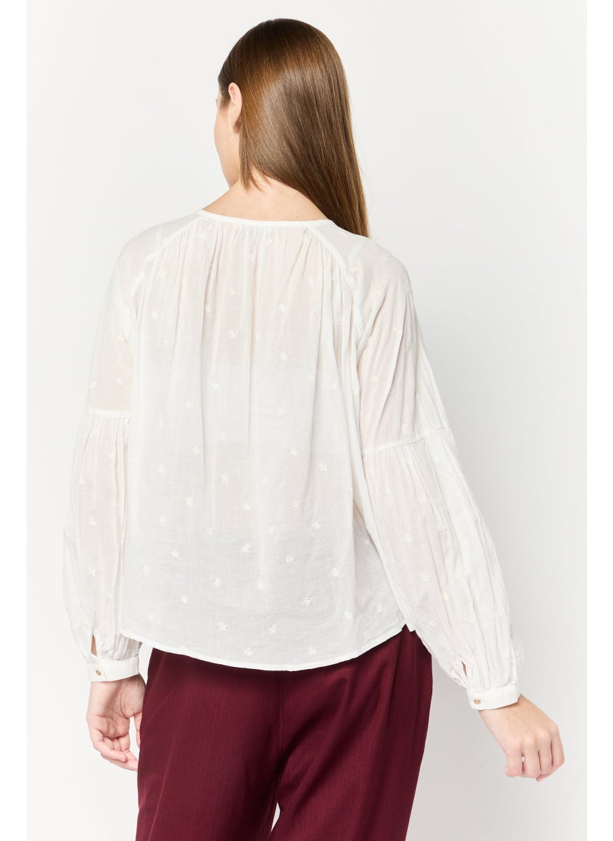 Scotch & Soda Women Crew Neck Long Sleeves Embroidered Blouse, Ivory  - Image 4