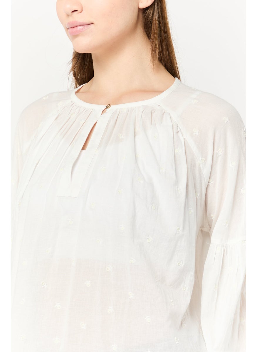 Scotch & Soda Women Crew Neck Long Sleeves Embroidered Blouse, Ivory  - Image 3