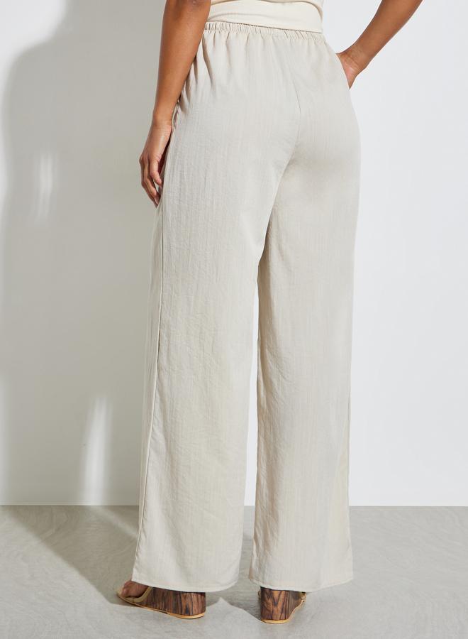 Styli Solid Elastic Waist Wide Leg Pants - Image 4