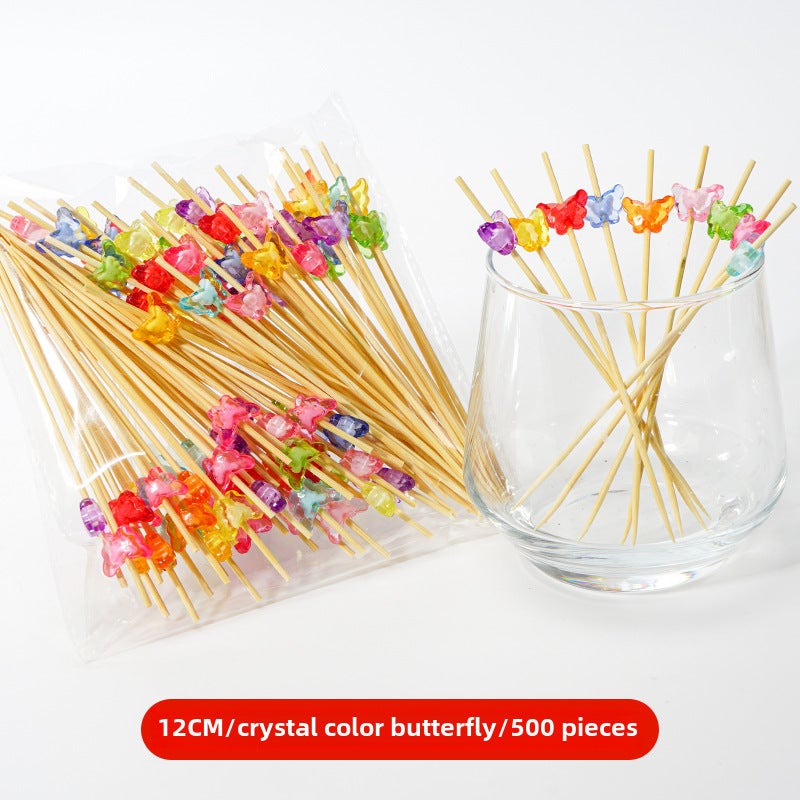 Bamboo Fruit Skewers Artistic Picks Cocktail Sticks Crystal Butterfly
