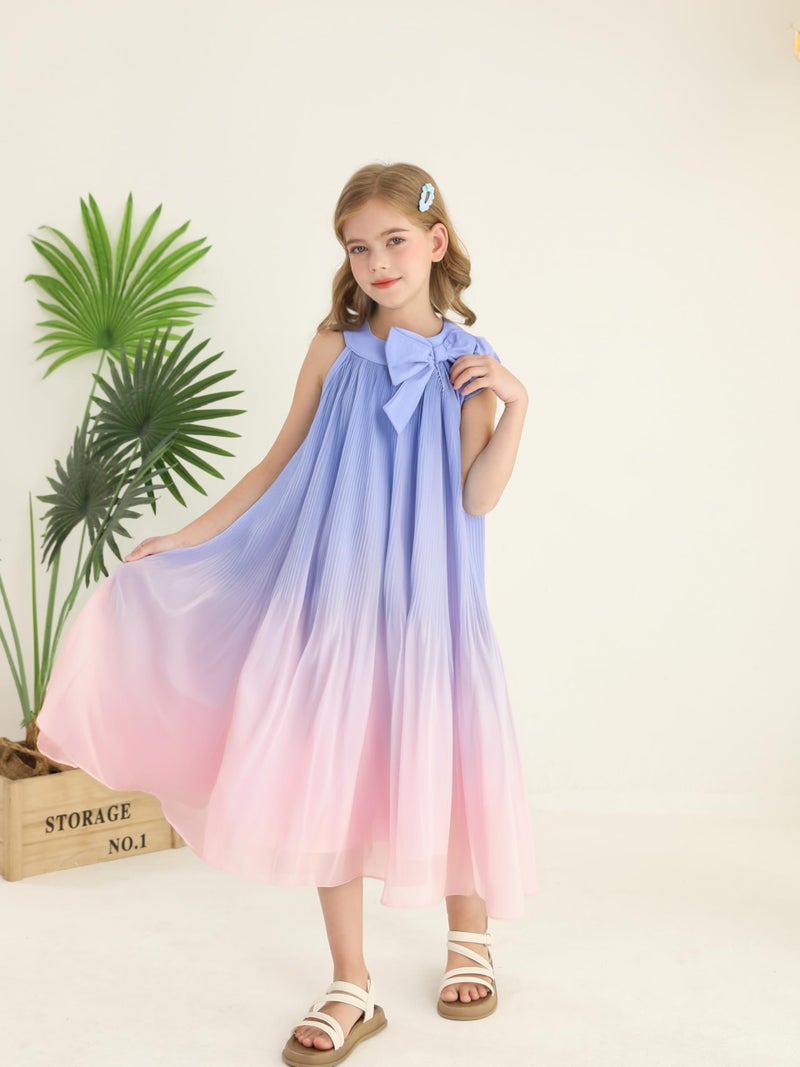 Saeaby Kids Girls Dresses Summer Clothes Toddler Ruffle Sleeveless Dress Ombre Casual Beach Sundress School Outfits Purple Pink Dresses for Little Girl 7-8 - Image 2