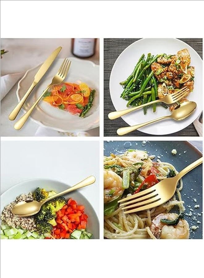 بلومنغ تايم النمط الغربي أدوات المائدة مجموعة ذهبية ، الفولاذ المقاوم للصدأ عشاء مجموعة مع قوس ، 24 قطعة من أدوات المائدة / 6 قطع من أدوات المائدة ، بما في ذلك سكين / شوكة / ملعقة / ملعقة صغيرة ، مرآة مصقول ، يمكن وضعها في غسالة الصحون - Image 5