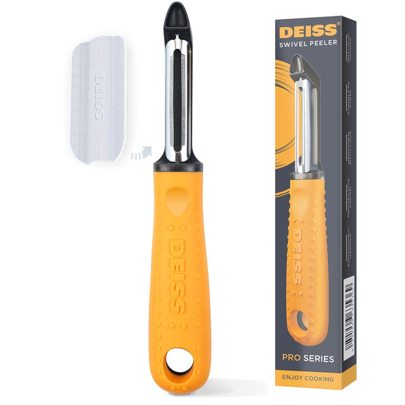 Deiss PRO Swivel Vegetable Peeler  Sharp Stainless Steel Peeler with Easy NonSlip Hand Grip Potato Peelers for Kitchen Fruit Carrot Apple Veggie Kiwi Durable and Dishwasher Safe Orange