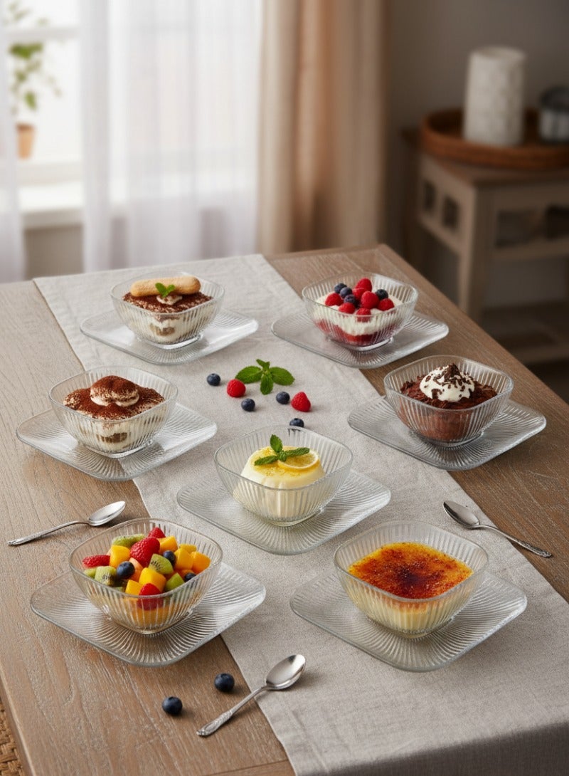 AL-GANNAS 12-Piece Premium Glass Dessert Plates & Bowls Set | Flat Sweets Plates with Deep Dessert Cups | Elegant Glassware for Serving Treats & Puddings - Image 2