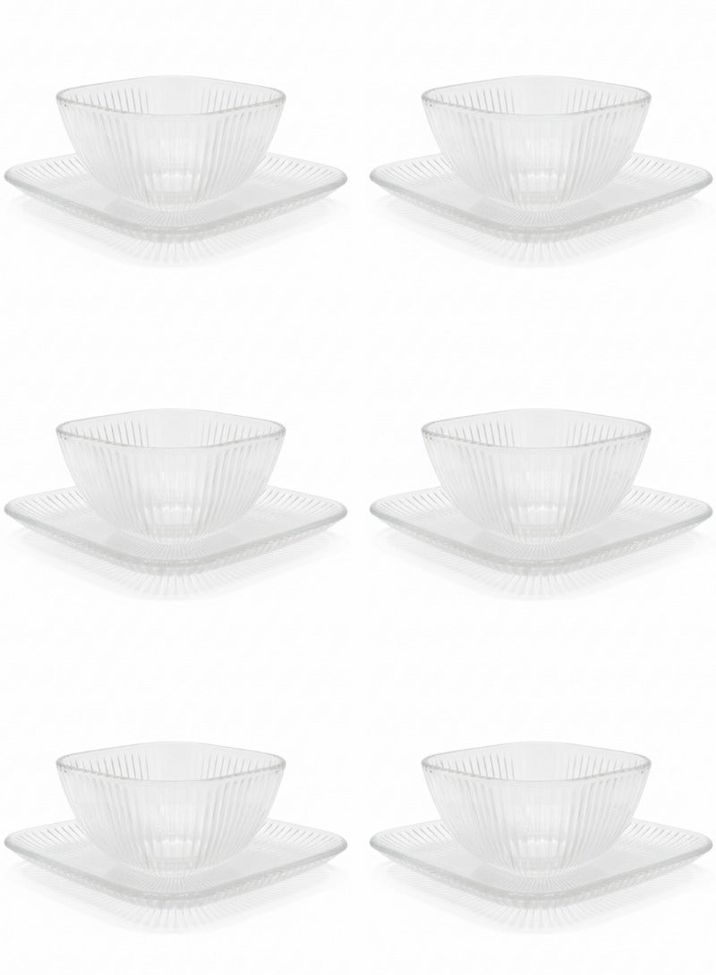 AL-GANNAS 12-Piece Premium Glass Dessert Plates & Bowls Set | Flat Sweets Plates with Deep Dessert Cups | Elegant Glassware for Serving Treats & Puddings - Image 3