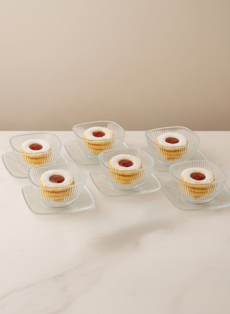 AL-GANNAS 12-Piece Premium Glass Dessert Plates & Bowls Set | Flat Sweets Plates with Deep Dessert Cups | Elegant Glassware for Serving Treats & Puddings - Image 1