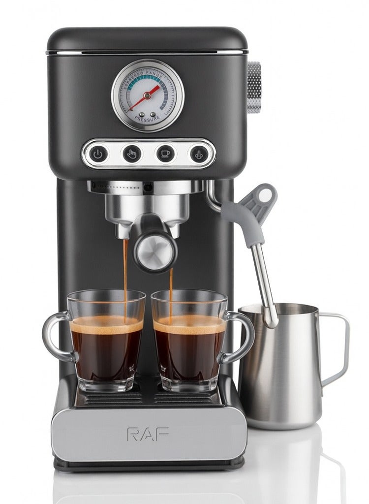 RAF Semi-Automatic Italian Coffee Machine – 1300W Espresso Maker, 1.2L Water Tank, Milk Frother Steam Wand, Pressure Gauge, Dual Boiler System, Easy Clean Home Barista Coffee Maker - Image 1