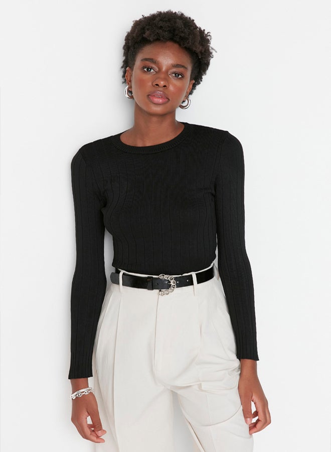 trendyol Black Basic Crew Neck Knitwear Sweater TWOAW23KZ01249 - Image 3