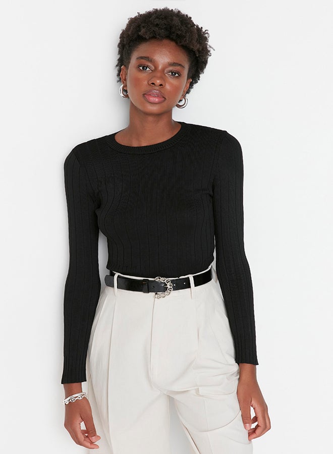 trendyol Black Basic Crew Neck Knitwear Sweater TWOAW23KZ01249  - Image 3