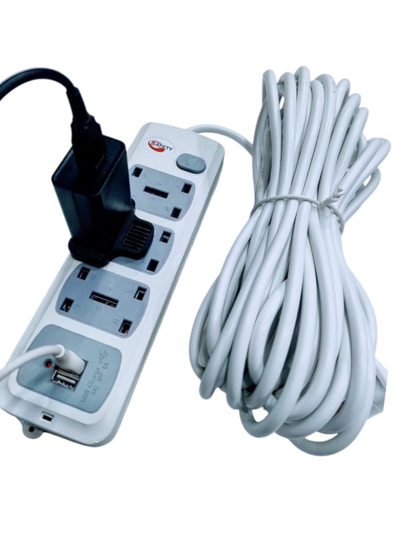 SAFETY 10-Meter Power Extension Cord with 4 Outlets and 2 USB Ports – Durable and Safe Design for Home and Office Use  - Image 4