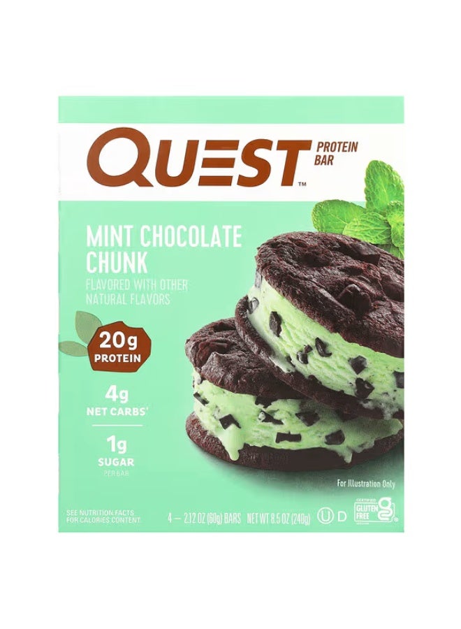 Quest Nutrition، بار بروتين، قطع الشوكولاتة بالنعناع، ​​4 بارات، 2.12 أونصة (60 جم) لكل بار