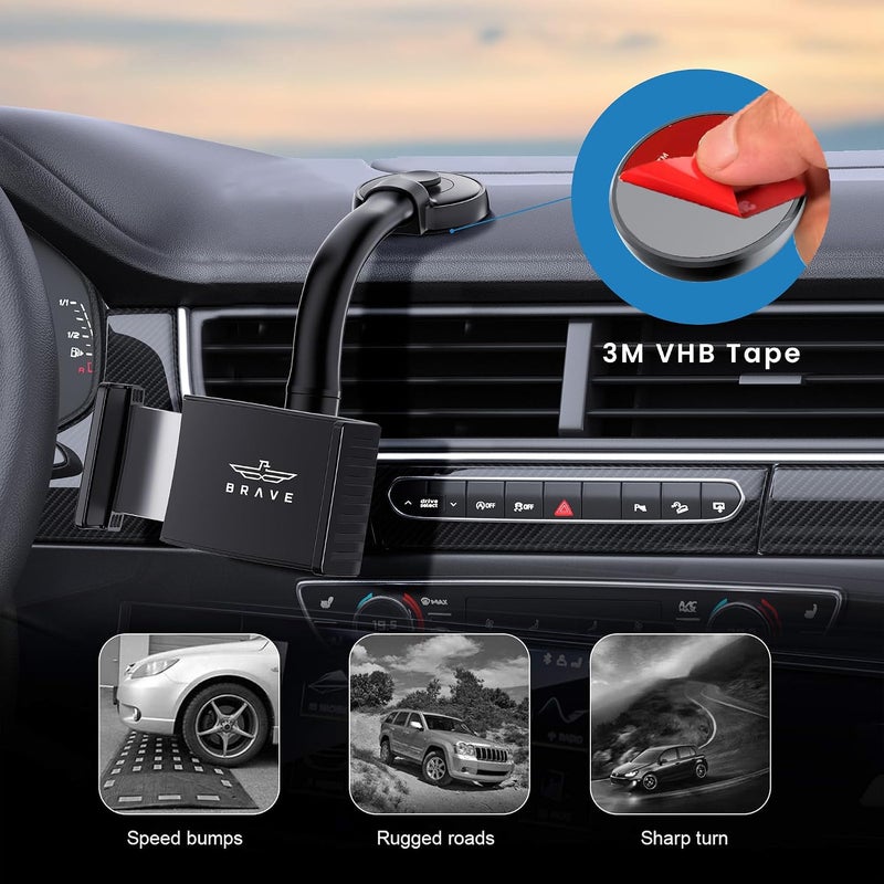 Brave Car Phone Holder for Dashboard, 360° Rotatable Phone Mount For Dashboard Compatible with iPhone 15 Series, ‎Galaxy S23 Ultra & All Smart Phones (BHL-53) - Image 2