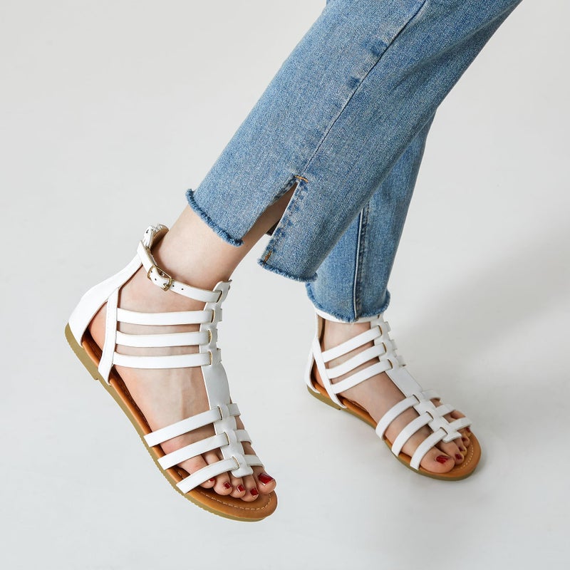 Trary Women's Sandal, Comfortable Gladiator Sandals Ankle Strap Flats Sandalias Para Mujer Beach Sandals Wide Width Open Toe Cross Strappy Sandals for Women Dressy Summer - Image 5